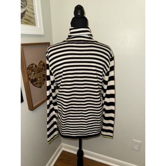 Vilagallo Women’s Black White Yellow Turtleneck Striped Sweater Large Wool Blend - Picture 4 of 6